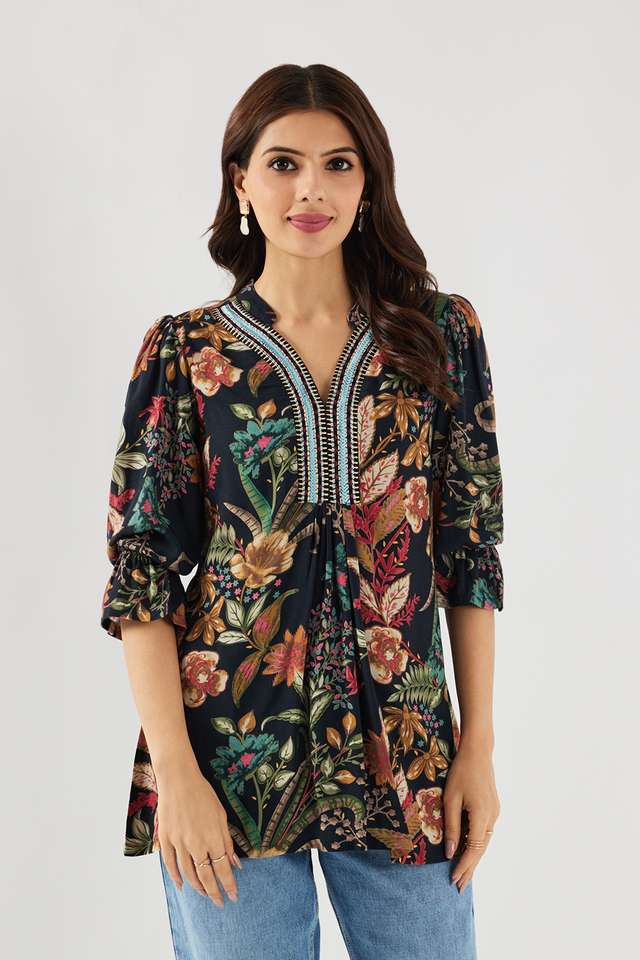 Printed-Viscose-Y-Neck-Women-s-Tunic