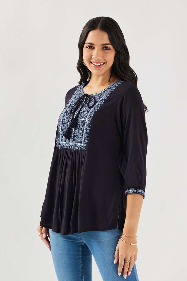 Embroidered-Viscose-Round-Neck-Women-s-Tunic