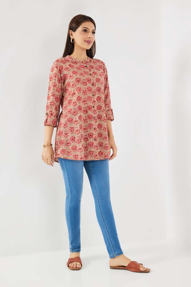 Floral-Collared-Women-Fusion-Wear-Tunic