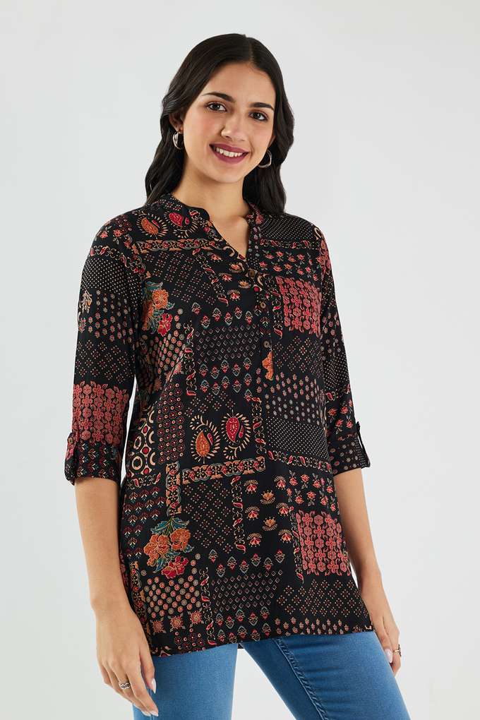 Printed-Rayon-V-Neck-Women-s-Tunic
