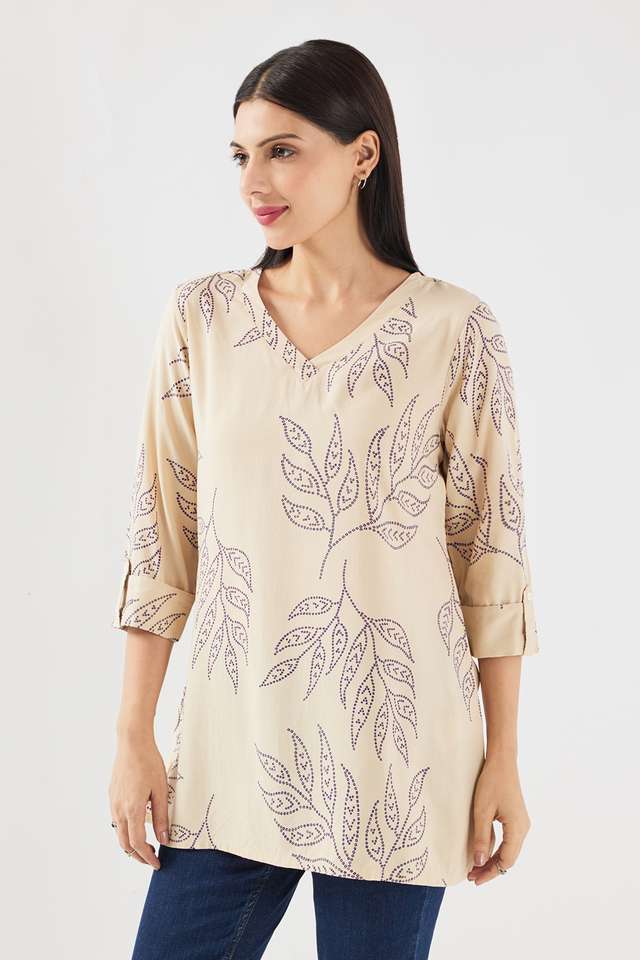 Floral-Blended-Fabric-V-Neck-Women-s-Kurti