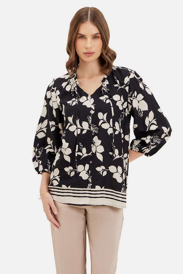Printed-Viscose-V-Neck-Women-s-Top