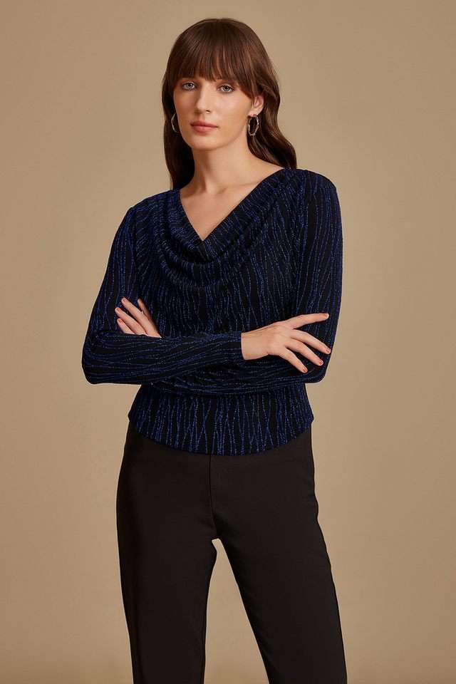 Buy Kazo blue Textured Polyester V-Neck Women's Top | Shoppers Stop