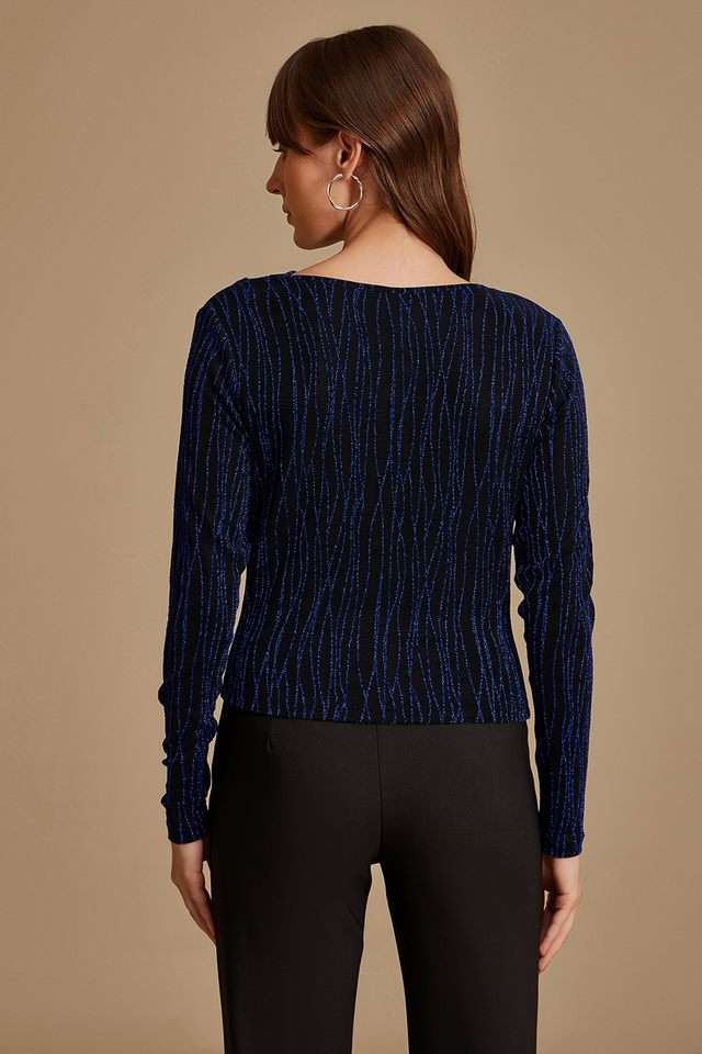 Buy Kazo blue Textured Polyester V-Neck Women's Top | Shoppers Stop