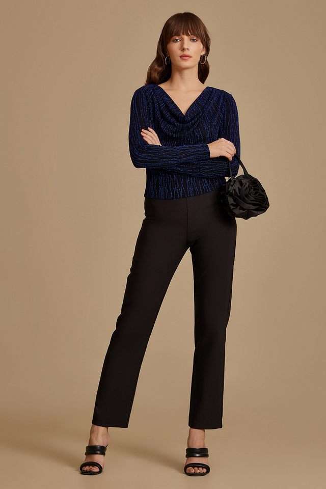 Buy Kazo blue Textured Polyester V-Neck Women's Top | Shoppers Stop