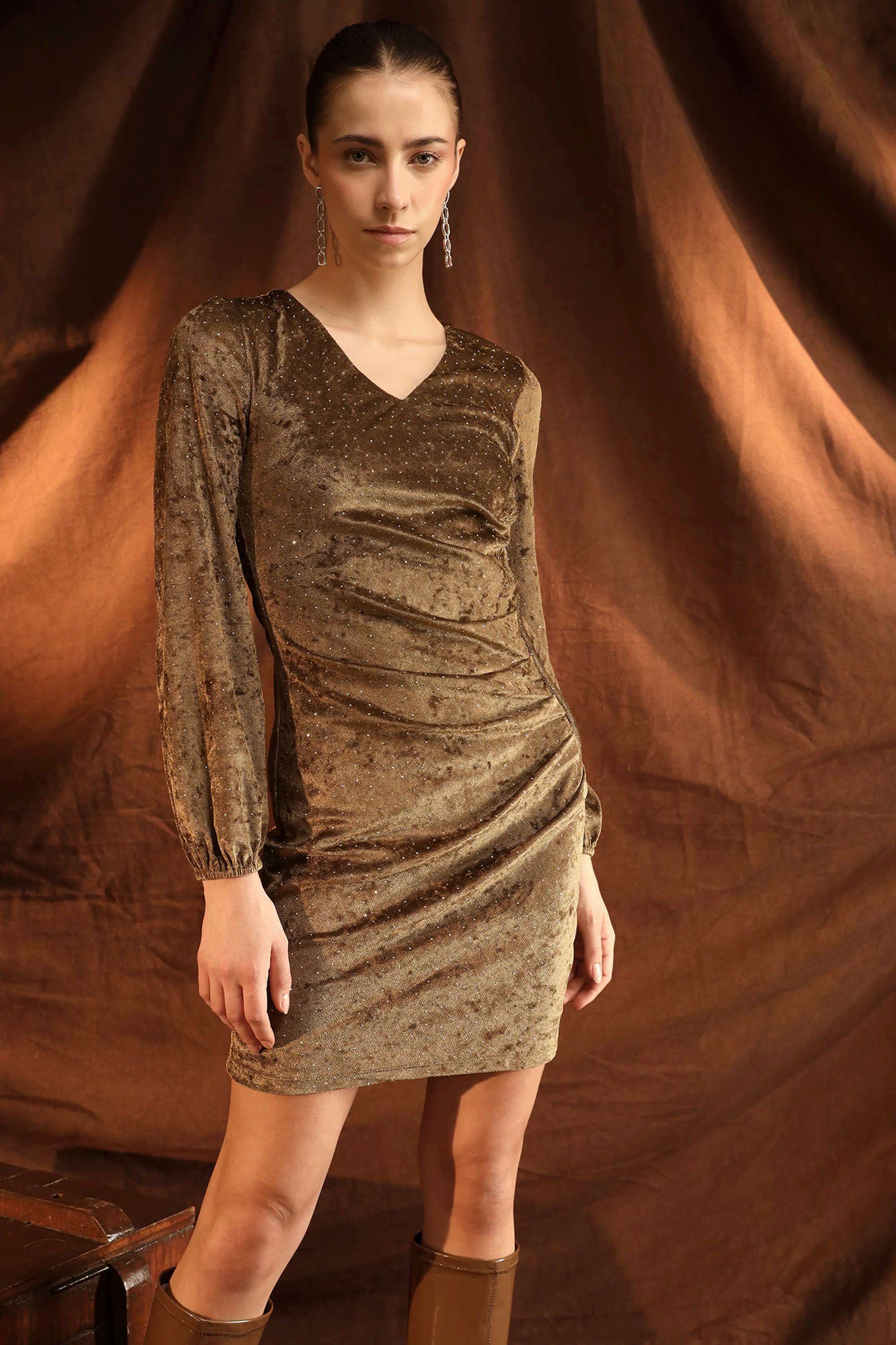 kazo Embellished V-Neck Polyester Women's Dress-picture-18