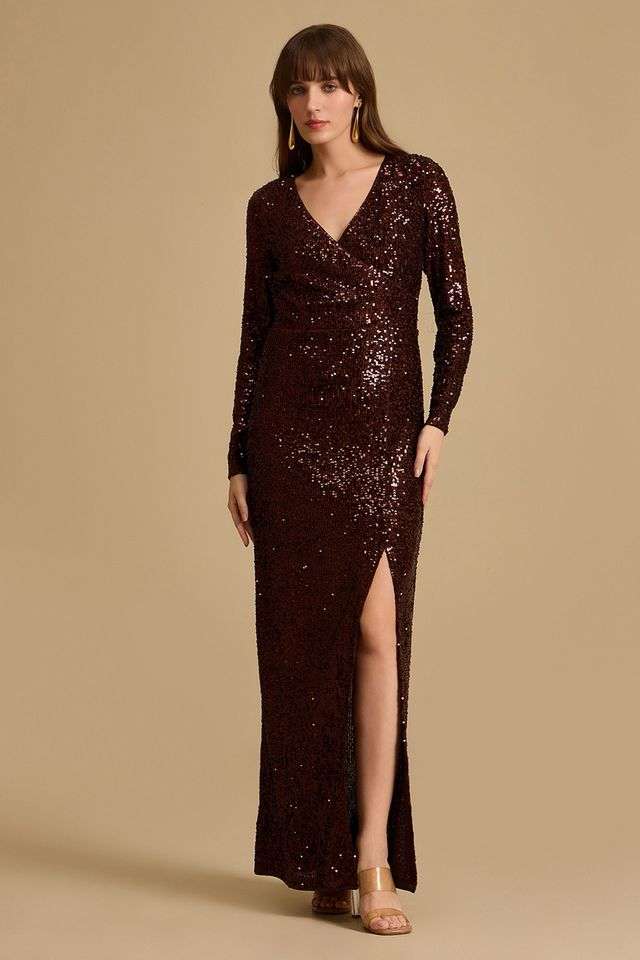 Embellished-Sequin-V-Neck-Women-s-Maxi-Dress