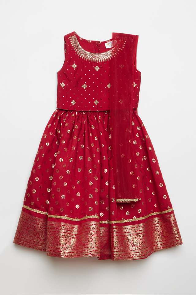Solid-Blended-Fabric-Regular-Fit-Infant-Girls-Ghaghara-Choli-Dupatta-Set
