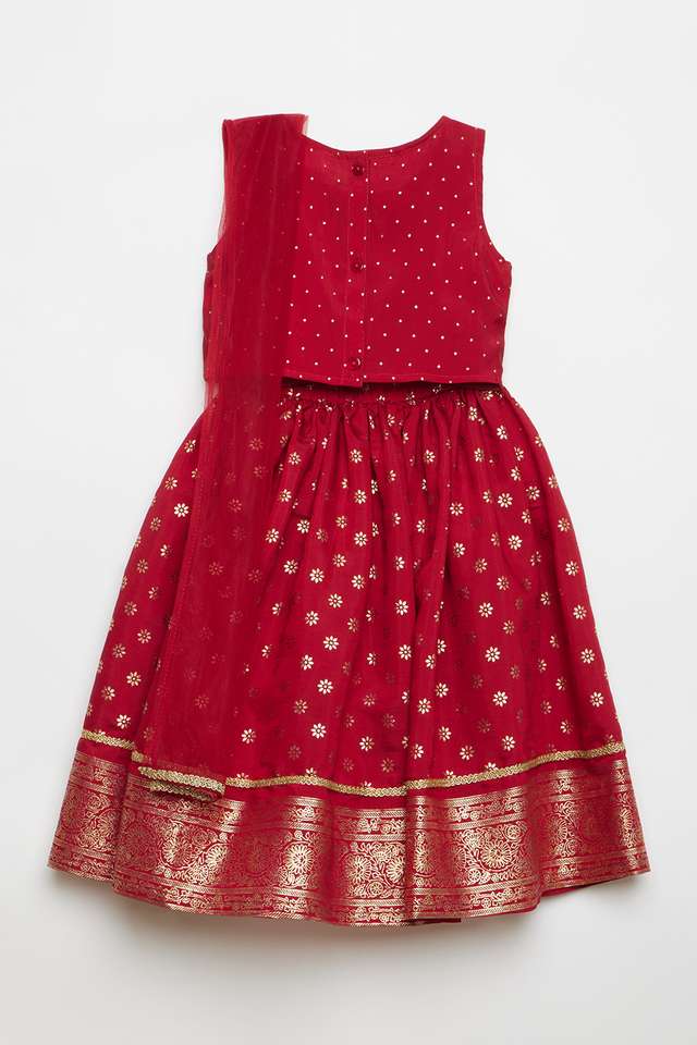 Solid-Blended-Fabric-Regular-Fit-Infant-Girls-Ghaghara-Choli-Dupatta-Set