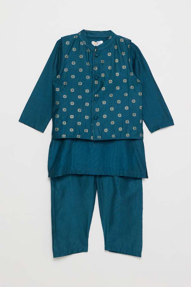 Printed-Blended-Fabric-Regular-Fit-Boys-Kurta-Pyjama-Jacket-Set