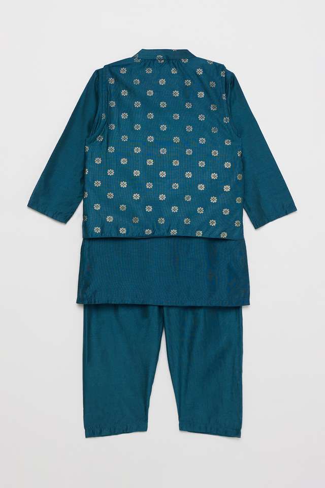 Printed-Blended-Fabric-Regular-Fit-Boys-Kurta-Pyjama-Jacket-Set