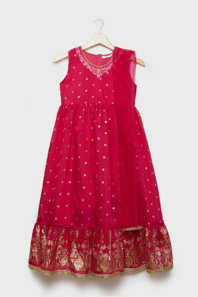 Solid-Blended-Fabric-Round-Neck-Girls-Casual-Wear-Dress