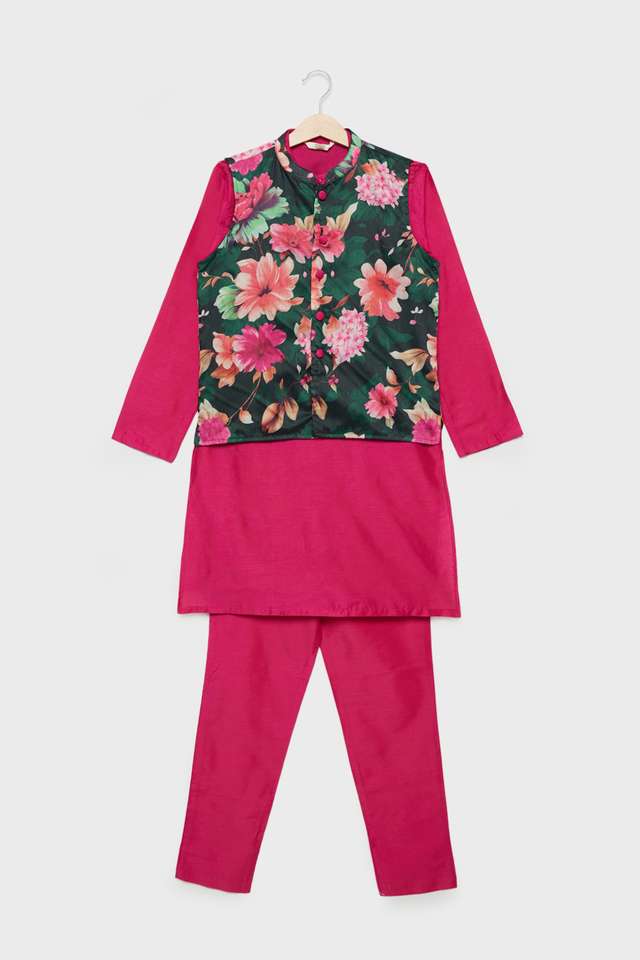 Printed-Blended-Fabric-Regular-Fit-Boys-Kurta-Pyjama-Jacket-Set