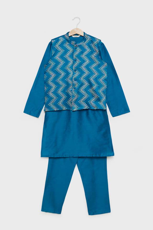 Printed-Blended-Fabric-Regular-Fit-Boys-Kurta-Pyjama-Jacket-Set