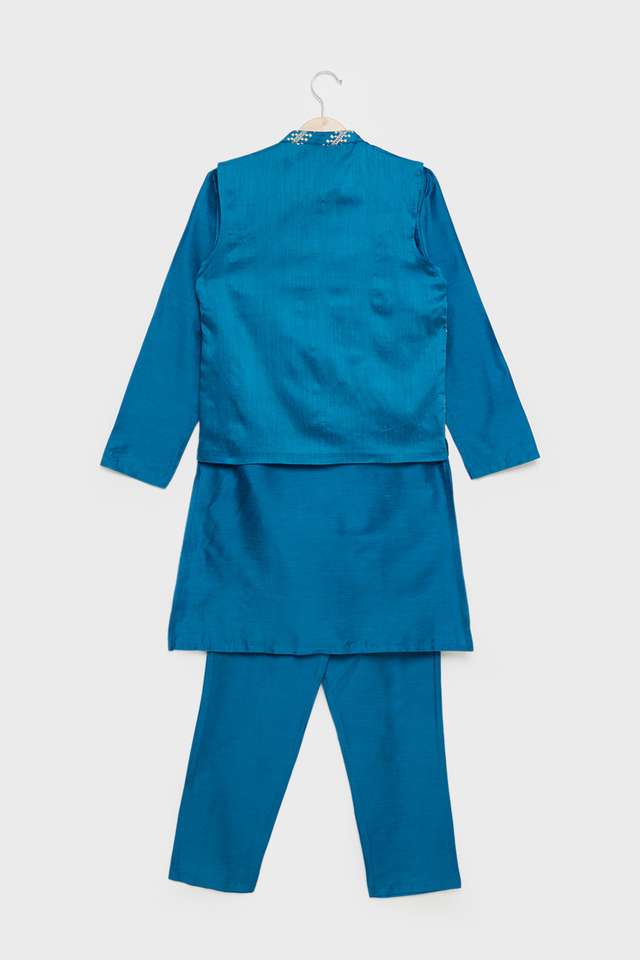 Printed-Blended-Fabric-Regular-Fit-Boys-Kurta-Pyjama-Jacket-Set