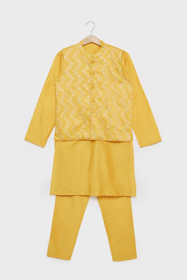 Printed-Blended-Fabric-Regular-Fit-Boys-Kurta-Pyjama-Jacket-Set