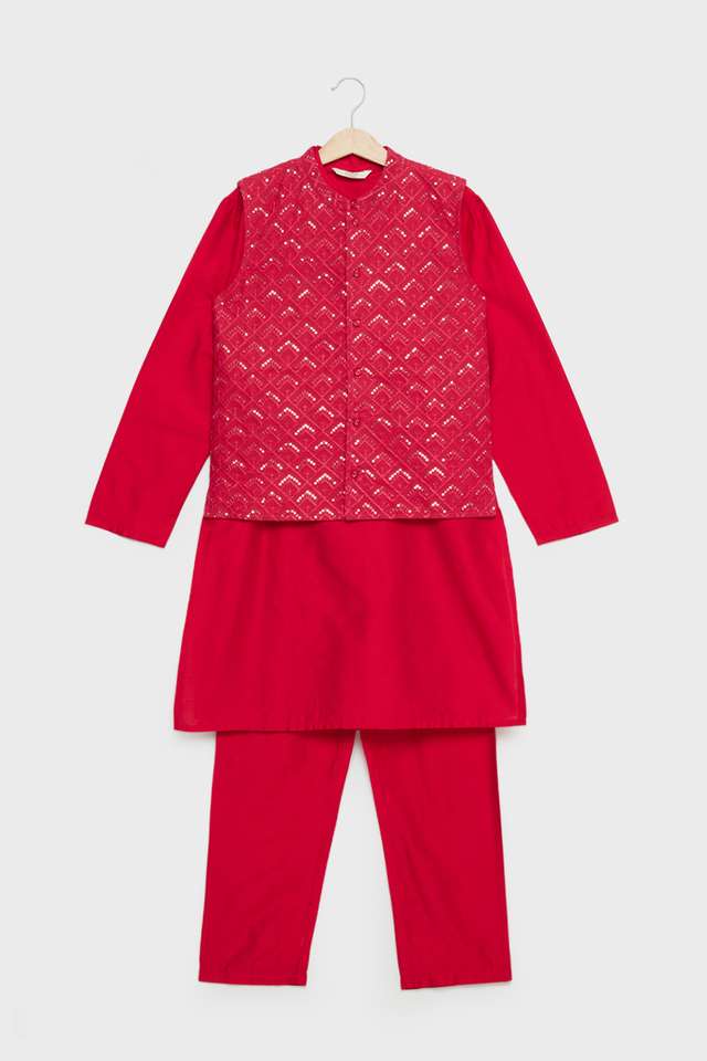 Printed-Blended-Fabric-Regular-Fit-Boys-Kurta-Pyjama-Jacket-Set