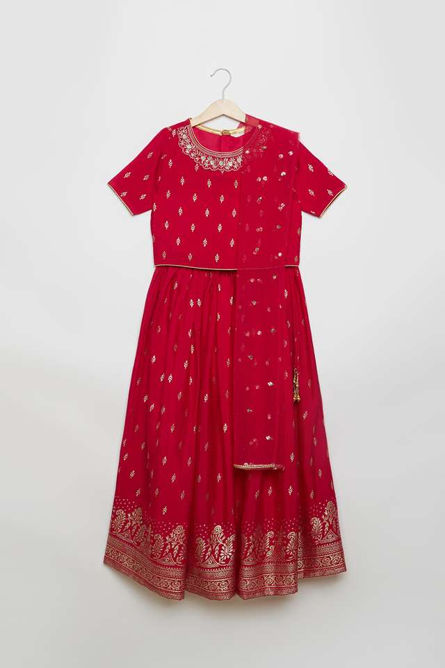 Solid-Blended-Fabric-Regular-Fit-Girls-Ghaghara-Choli-Dupat