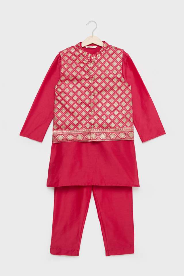 Printed-Blended-Fabric-Regular-Fit-Boys-Kurta-Pyjama-Jacket-Set