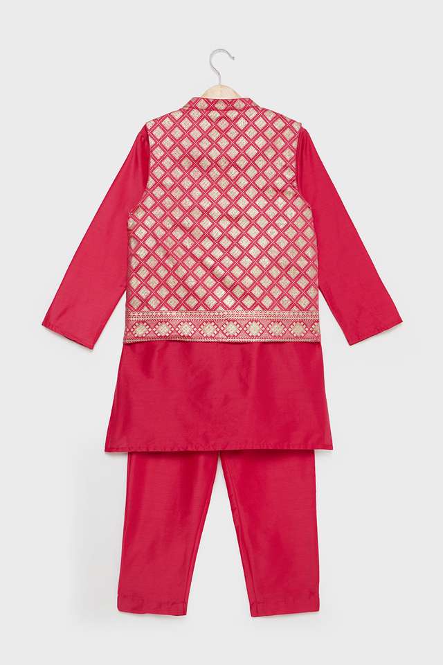 Printed-Blended-Fabric-Regular-Fit-Boys-Kurta-Pyjama-Jacket-Set