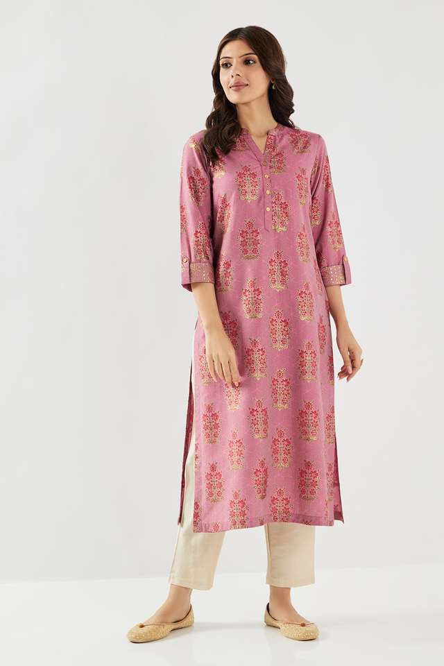 Printed-Blended-Fabric-Collared-Women-s-Kurta