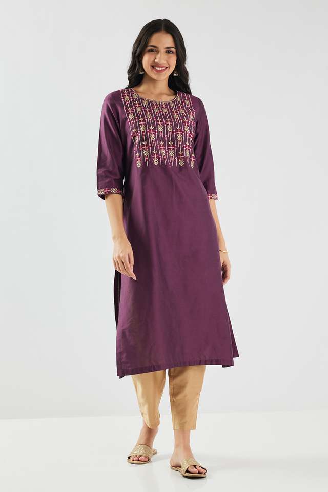 Solid-Blended-Fabric-Straight-Fit-Women-s-Kurta