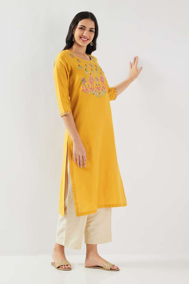 Solid-Blended-Fabric-Straight-Fit-Women-s-Kurta