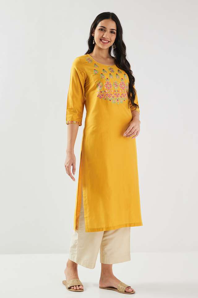 Solid-Blended-Fabric-Straight-Fit-Women-s-Kurta