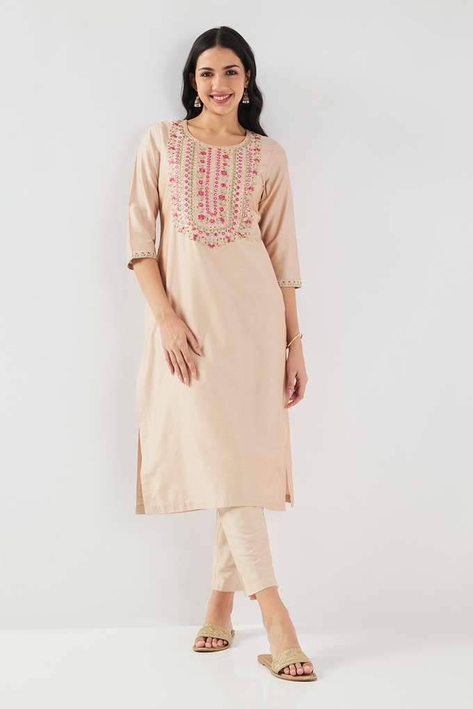 Solid-Blended-Fabric-Straight-Fit-Women-s-Kurta
