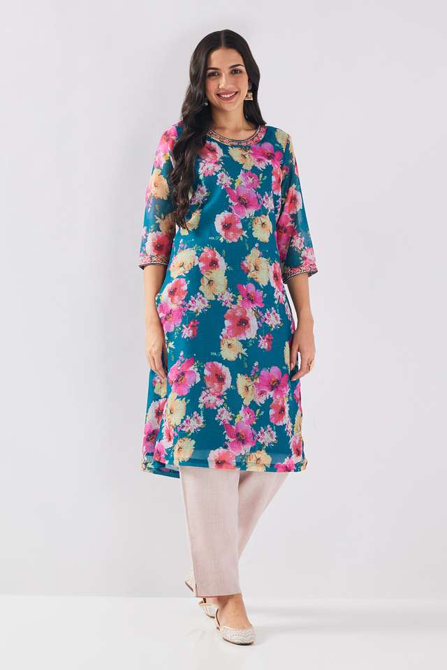 Printed-Polyester-Round-Neck-Women-s-Casual-Wear-Kurta