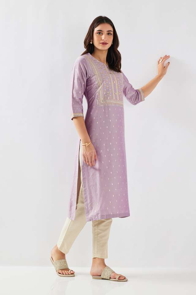 Embroidered-Blended-Fabric-Round-Neck-Women-s-Kurta