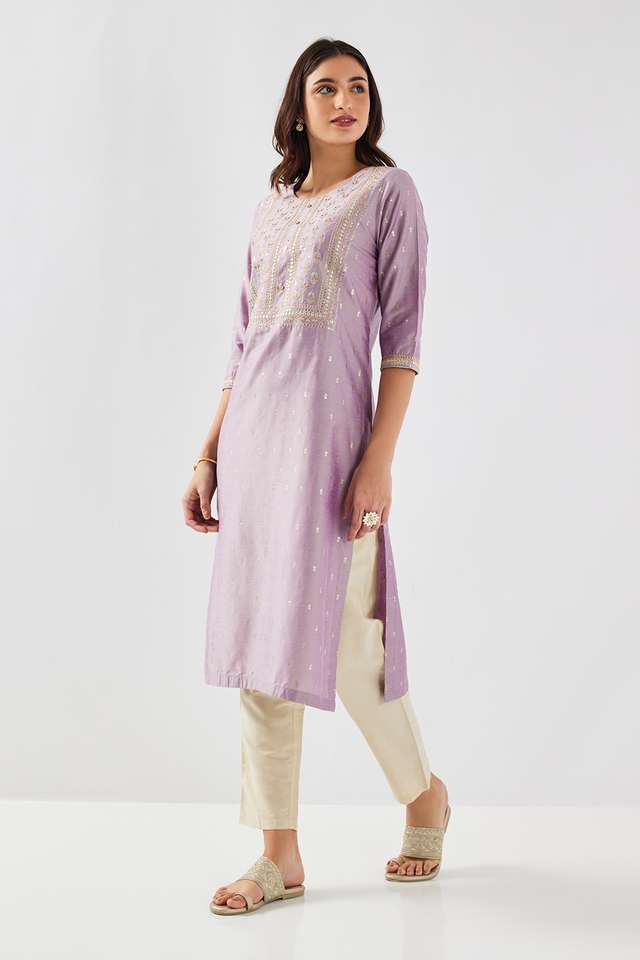 Embroidered-Blended-Fabric-Round-Neck-Women-s-Kurta