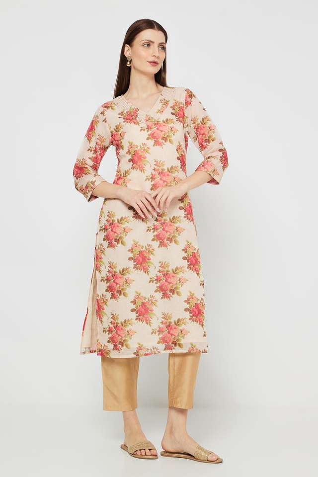 Printed-Blended-Fabric-Collared-Women-s-Kurta
