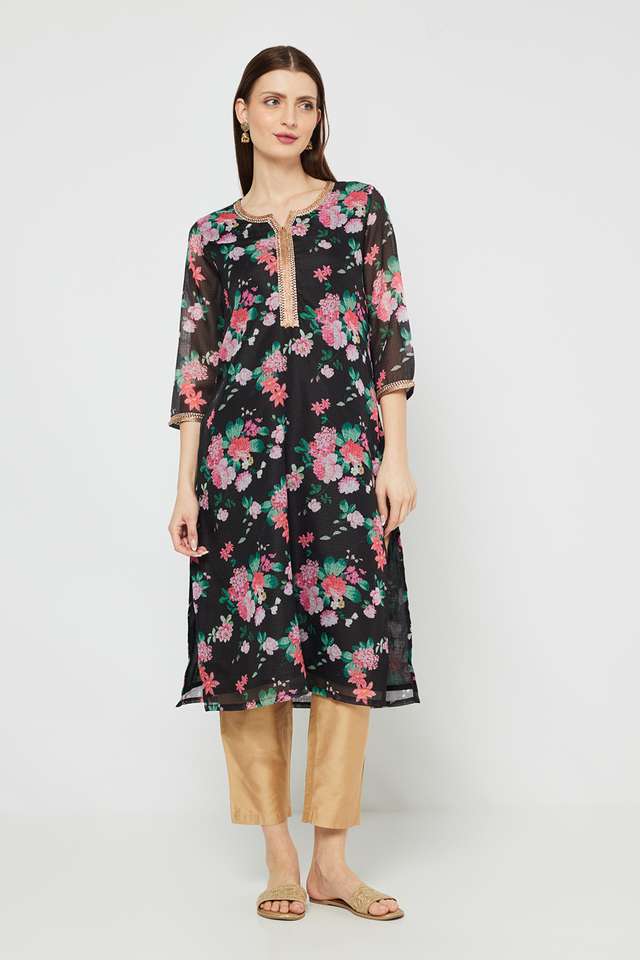 Printed-Blended-Fabric-Collared-Women-s-Kurta