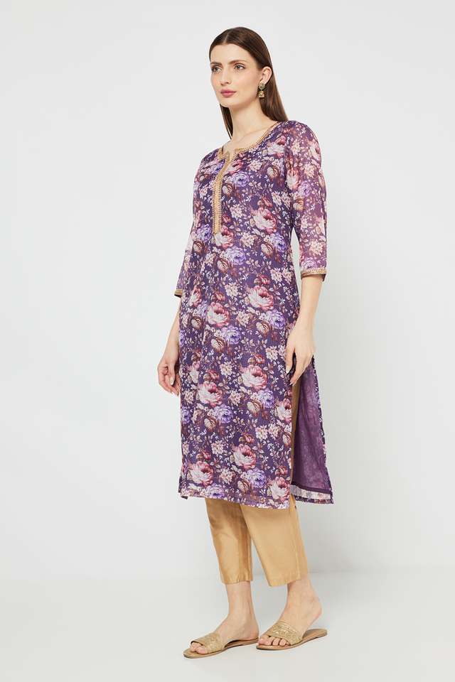 Printed-Blended-Fabric-Collared-Women-s-Kurta