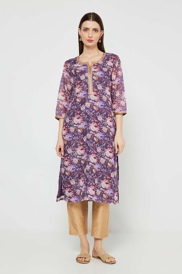 Printed-Blended-Fabric-Collared-Women-s-Kurta