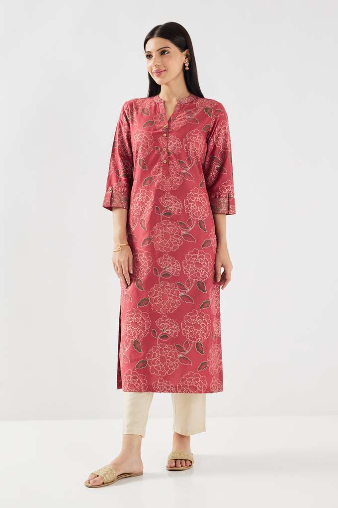 Printed-Blended-Fabric-Collared-Women-s-Kurta