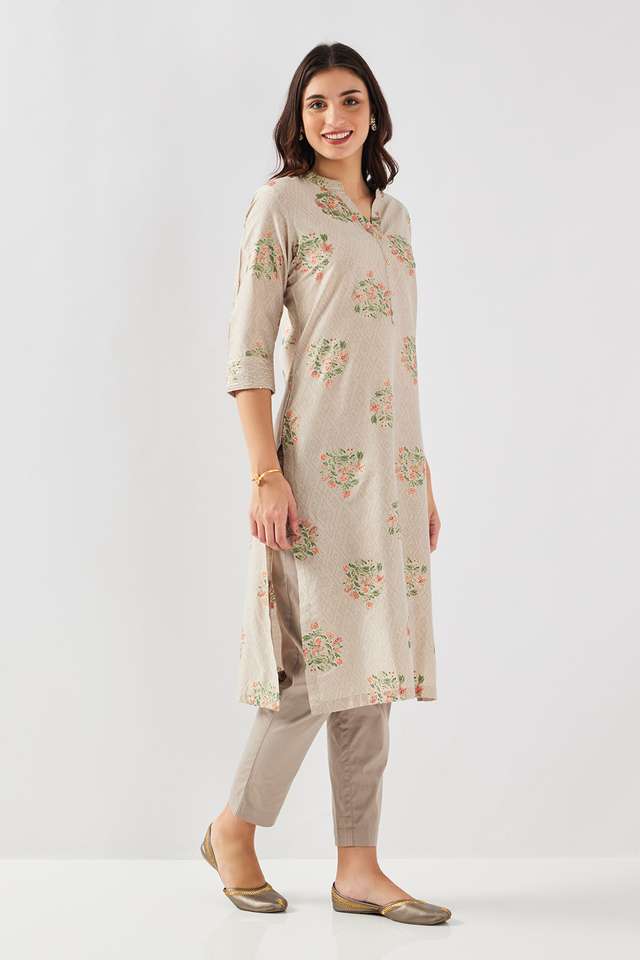 Printed-Blended-Fabric-Collared-Women-s-Kurta