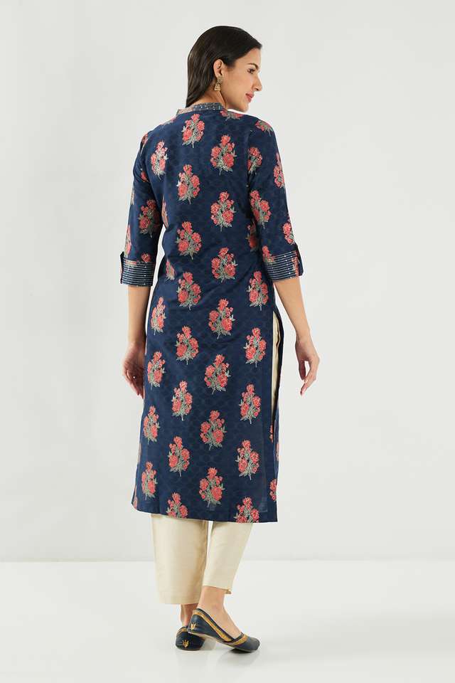 Printed-Blended-Fabric-Collared-Women-s-Kurta