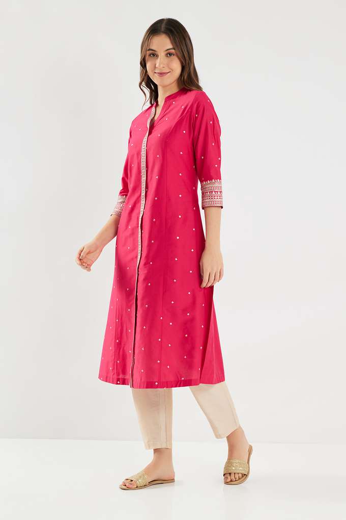 Solid-Blended-Fabric-Collared-Women-s-Kurta