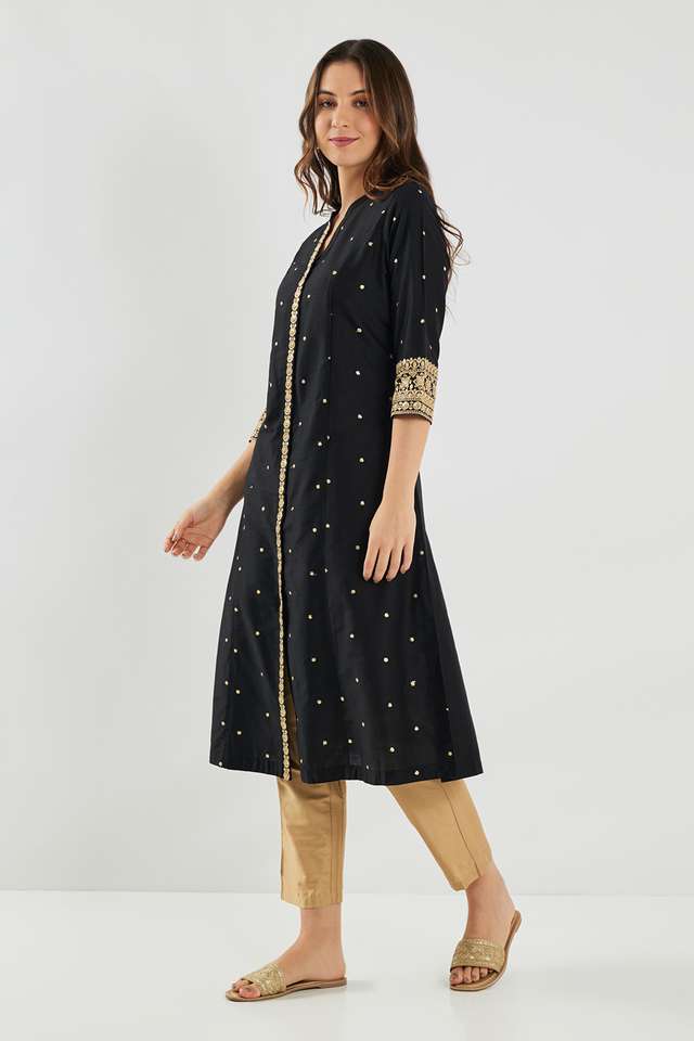 Solid-Blended-Fabric-Collared-Women-s-Kurta