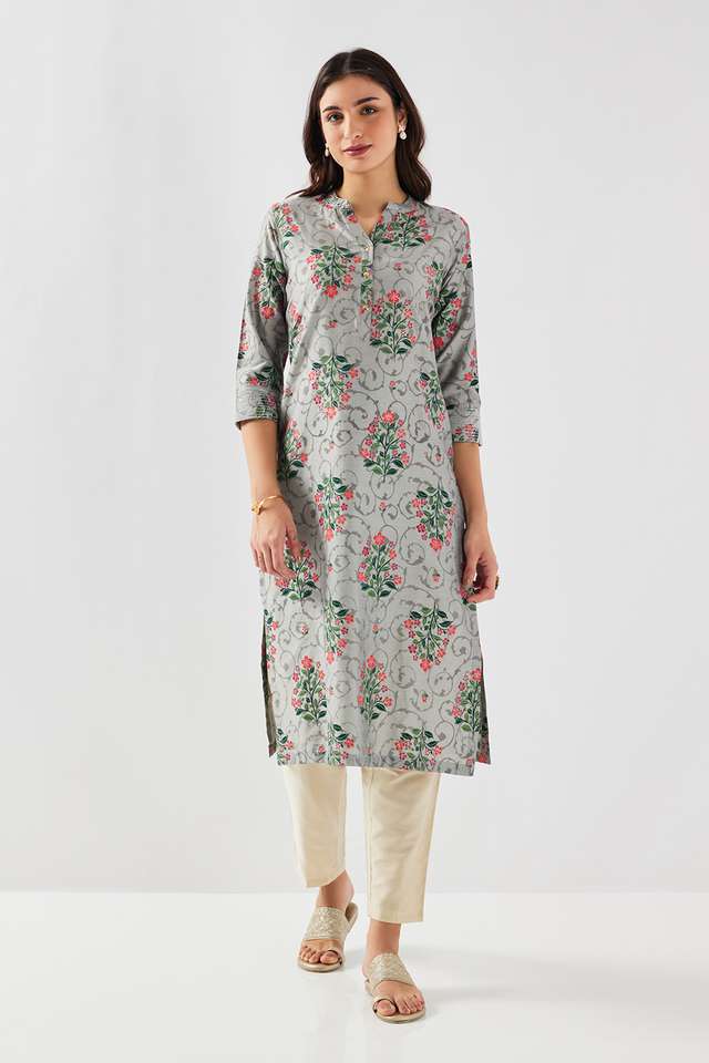 Printed-Blended-Fabric-Collared-Women-s-Kurta