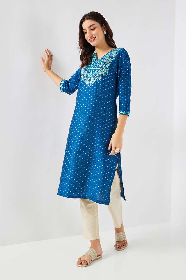 Embroidered-Blended-Fabric-Round-Neck-Women-s-Kurta
