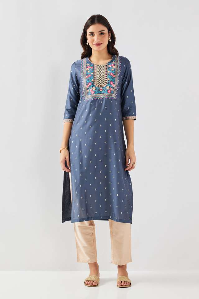 Embroidered-Blended-Fabric-Round-Neck-Women-s-Kurta