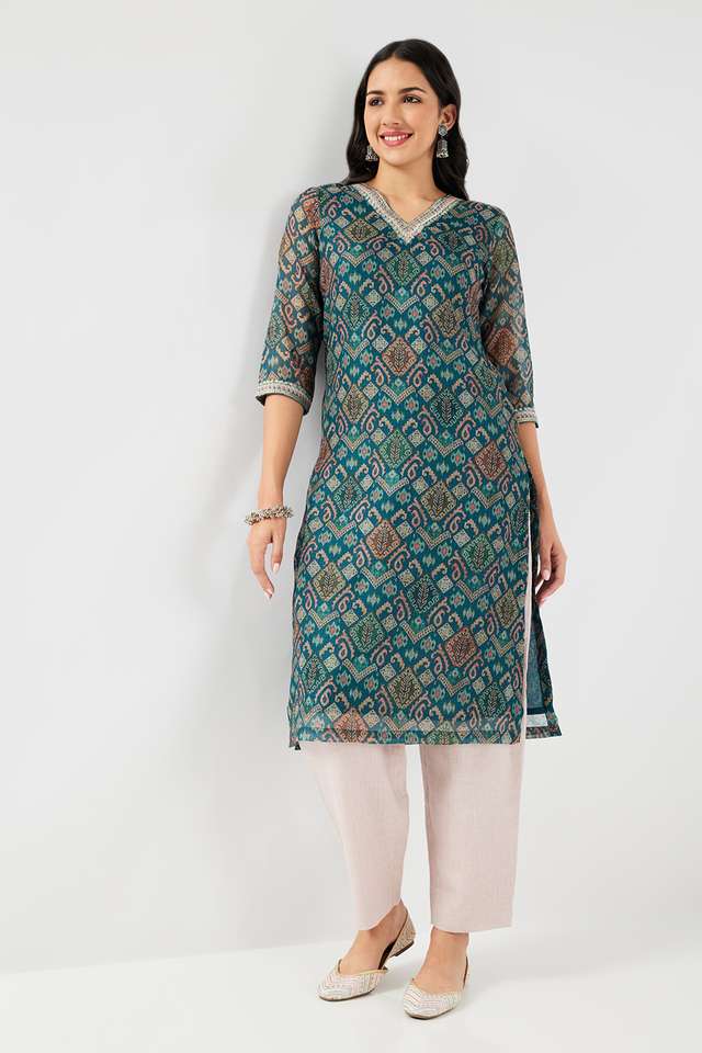 Printed-Polyester-Round-Neck-Women-s-Kurta