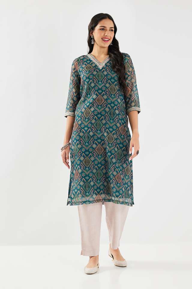 Printed-Polyester-Round-Neck-Women-s-Kurta
