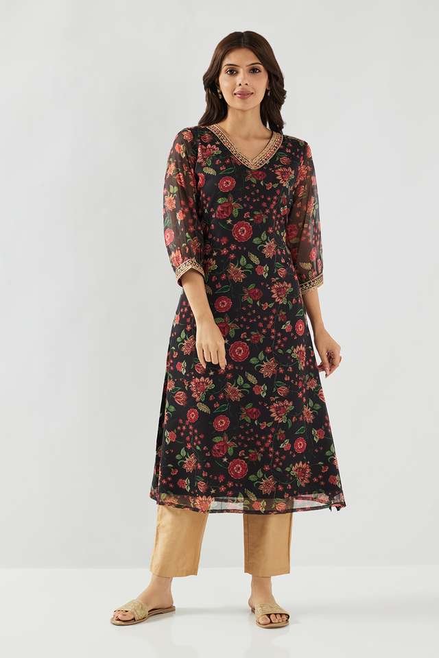 Printed-Chiffon-V-Neck-Women-s-Kurta