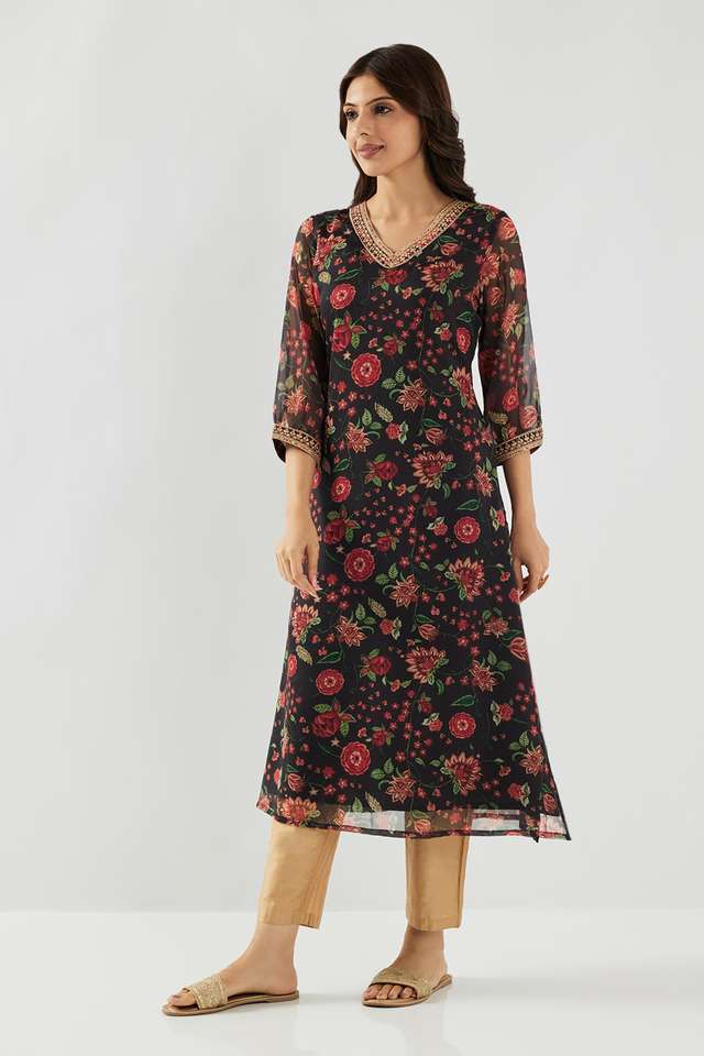 Printed-Chiffon-V-Neck-Women-s-Kurta