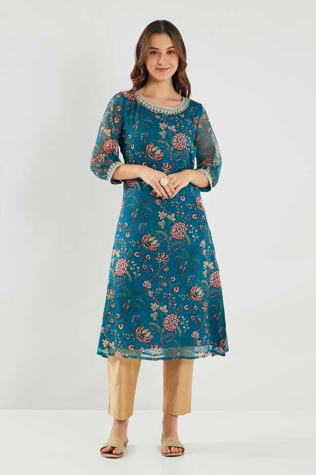 Printed-Chiffon-Round-Neck-Women-s-Kurta