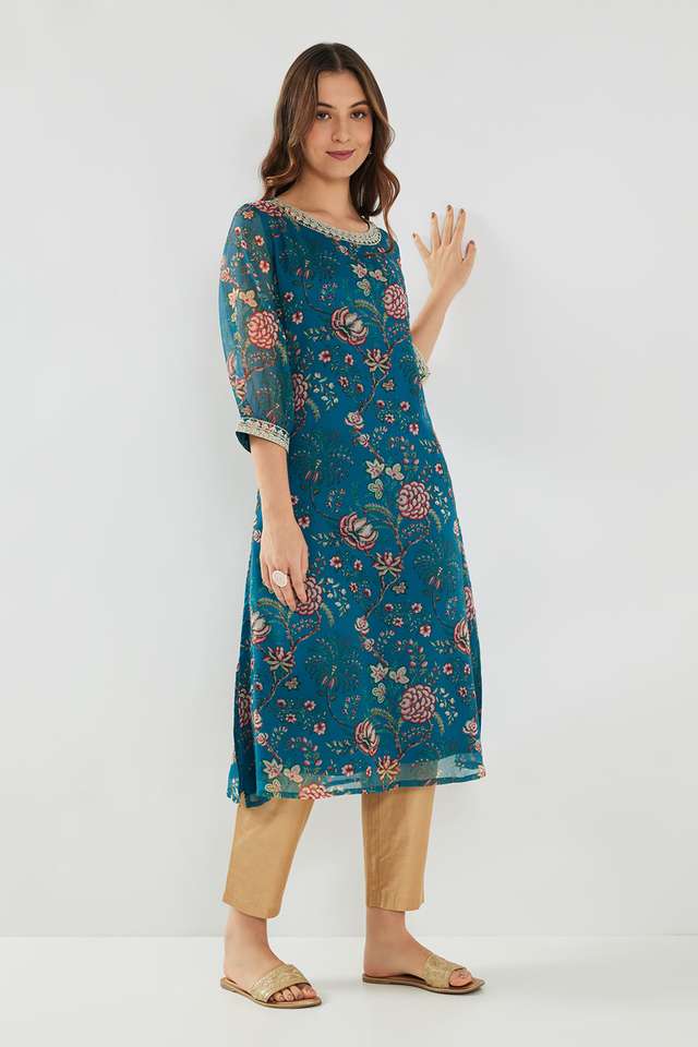 Printed-Chiffon-Round-Neck-Women-s-Kurta